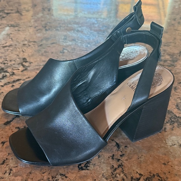 Vince Camuto Shoes - Vince Camuto VP Salaweigh Black Leather Slingback block Heels size 10